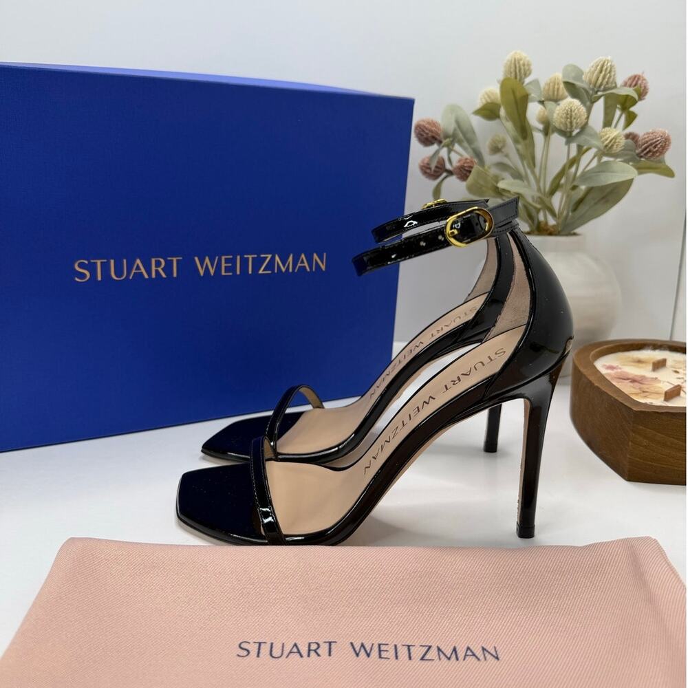 Stuart Weitzman Nudistcurve 100 Patent Leather Sandal Black Women's 7B Tried On